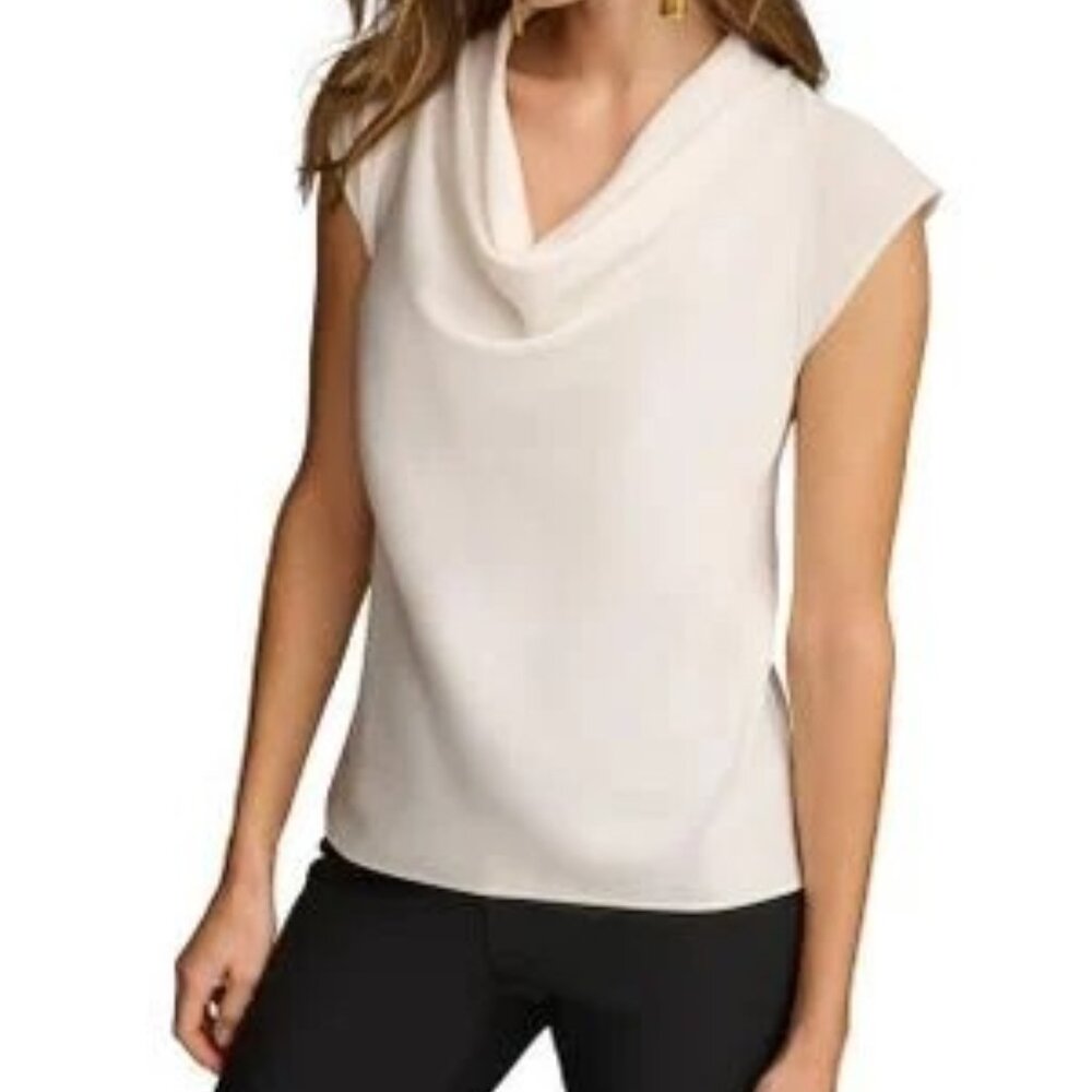 NWOT Donna Karan Ivory Cowl Neck Cap Sleeve Top M